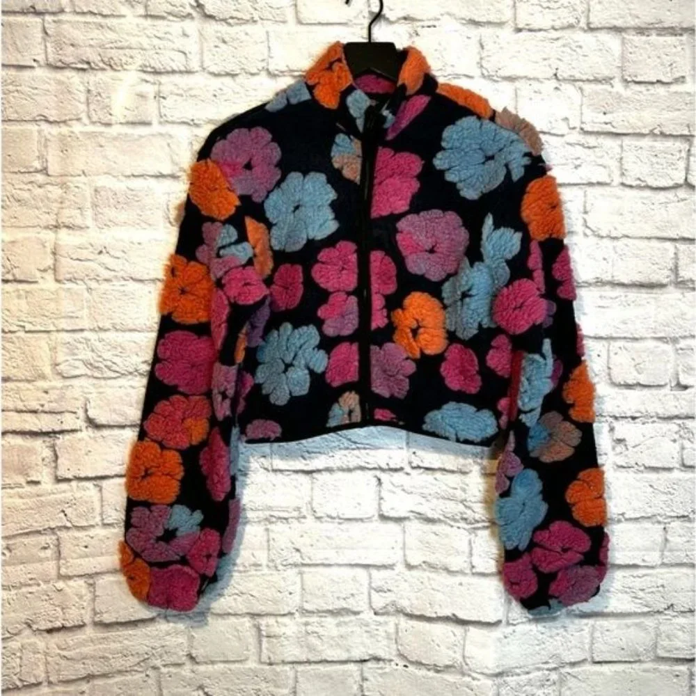 Cider floral fuzzy Bohemian zipper front cardigan sweater Size Small New - Picture 8 of 8
